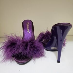 SEXY PURPLE MARABOU FAUX FUR SLIP ON HIGH HEELS